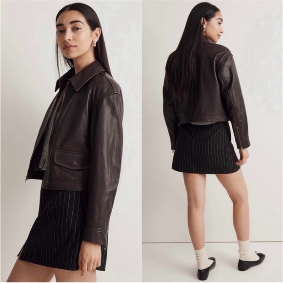 Madewell Skirt Wool-Blend Mini Pinstripe Italian Fabric Almost Black 12 NWT New - Picture 2 of 12